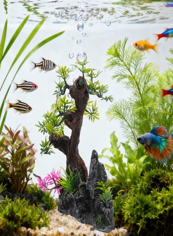 MUYG Aquarium Bonsai Tree Decor,Fish Tank Decorations Resin Rock View with Artificial Plants Accessories Betta Goldfish Ornaments Freshwater Saltwater Décor for Small Fish Shrimp - Image 5